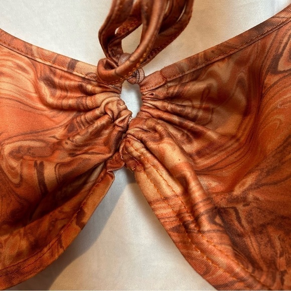 Shein Marble Swirl Print 70’s Retro Long Sleeve Tie Front Ultra Crop Top - Picture 6 of 8